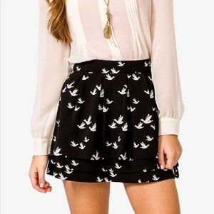 Forever 21 Tiered Black Skirt with White Doves Pleated‎ Schoolgirl Cute Skirt